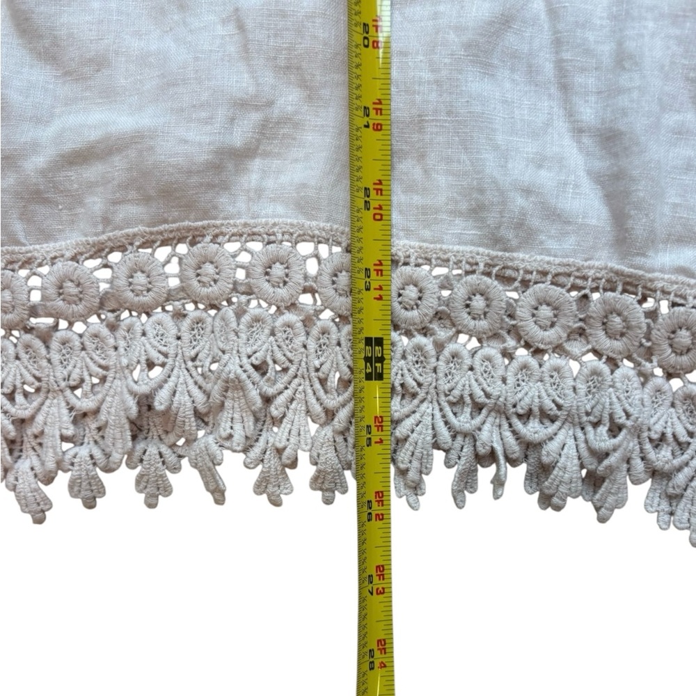 Terzo Millennio Ivory Cap Sleeve 100% Linen Blouse Top Crochet Eyelet Hem Med - Picture 12 of 12